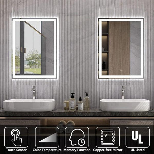 LED Bathroom Mirror, Lighted Mirror, Bathroom Vanity Mirror Dimmable Lights, Auto-Off Defogging, IP44 Waterproof Temperature Adjustable - MIRRORONS