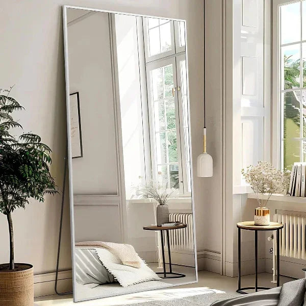 MELOMOIR Full Length Mirror, Silver Floor Mirror with Stand Hanging or Leaning, Aluminum Alloy Frame Full Body Mirror for Bedroom Living Room Cloakroom Hallway, Wall Mirror Full Length, Silver - MIRRORONS