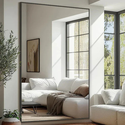 MELOMOIR Oversized Floor Mirror, Freestanding, Large Full Body Mirror for Bedroom, Living Room & Gym - Black Mirror with Tempered Glass - MIRRORONS