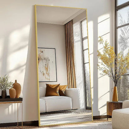 MELOMOIR Gold Mirror Full Length, Floor Mirror, Free Standing Mirror Hanging or Leaning, Aluminum Alloy Frame Full Body Mirror for Bedroom Living Room Cloakroom Hallway, Wall Mirror Full Length - MIRRORONS