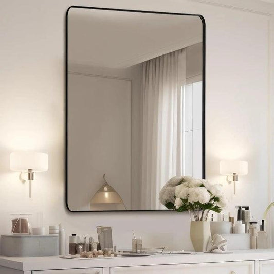Black Bathroom Mirror, Black Wall Mirror, Matte Black Bathroom Vanity Mirror with Rounded Corner, Shatterproof (Horizontal/Vertical) - MIRRORONS
