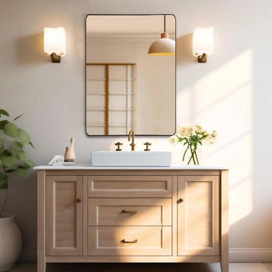 Black Bathroom Mirror, Black Wall Mirror, Matte Black Bathroom Vanity Mirror with Rounded Corner, Shatterproof (Horizontal/Vertical) - MIRRORONS