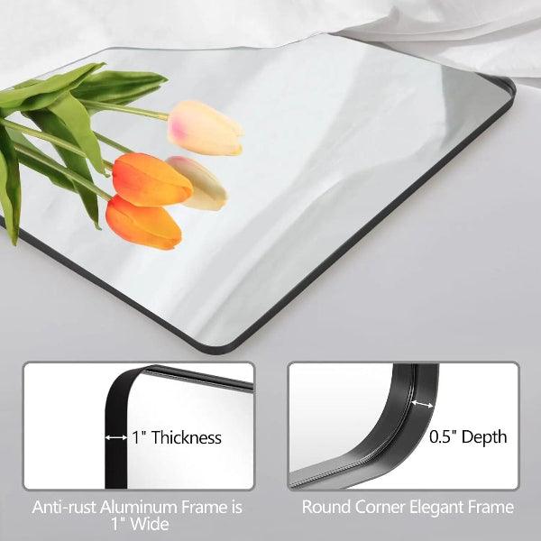 Black Bathroom Mirror, Black Wall Mirror, Matte Black Bathroom Vanity Mirror with Rounded Corner, Shatterproof (Horizontal/Vertical) - MIRRORONS