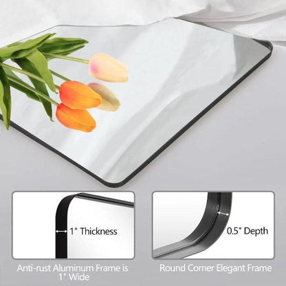 Black Bathroom Mirror, Black Wall Mirror, Matte Black Bathroom Vanity Mirror with Rounded Corner, Shatterproof (Horizontal/Vertical) - MIRRORONS