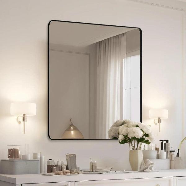 Black Bathroom Mirror, Black Wall Mirror, Matte Black Bathroom Vanity Mirror with Rounded Corner, Shatterproof (Horizontal/Vertical) - MIRRORONS