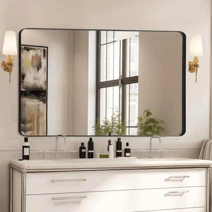 Black Bathroom Mirror, Black Wall Mirror, Matte Black Bathroom Vanity Mirror with Rounded Corner, Shatterproof (Horizontal/Vertical) - MIRRORONS
