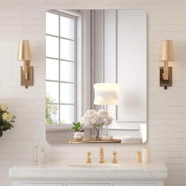 Mirrorons Frameless Mirror, Wall Mirror 18" x 24", Modern Rectangle Bathroom Mirrors for Wall with Polished Edge, Horizontally or Vertically. Upgraded Shatterproof Mirror, Entryways, Bathroom, Gym.