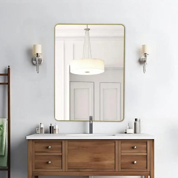 Gold Bathroom Mirror, Gold Wall Mirror, Matte Gold Bathroom Vanity Mirror with Rounded Corner, Shatterproof (Horizontal/Vertical) - MIRRORONS