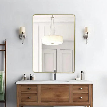 Gold Bathroom Mirror, Gold Wall Mirror, Matte Gold Bathroom Vanity Mirror with Rounded Corner, Shatterproof (Horizontal/Vertical) - MIRRORONS