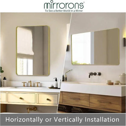 Gold Bathroom Mirror, Gold Wall Mirror, Matte Gold Bathroom Vanity Mirror with Rounded Corner, Shatterproof (Horizontal/Vertical) - MIRRORONS