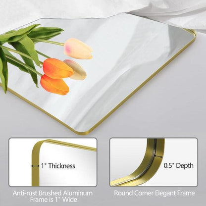 Gold Bathroom Mirror, Gold Wall Mirror, Matte Gold Bathroom Vanity Mirror with Rounded Corner, Shatterproof (Horizontal/Vertical) - MIRRORONS