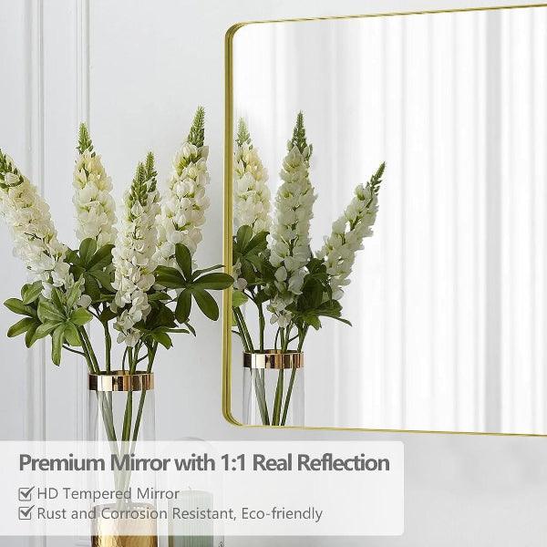 Gold Bathroom Mirror, Gold Wall Mirror, Matte Gold Bathroom Vanity Mirror with Rounded Corner, Shatterproof (Horizontal/Vertical) - MIRRORONS