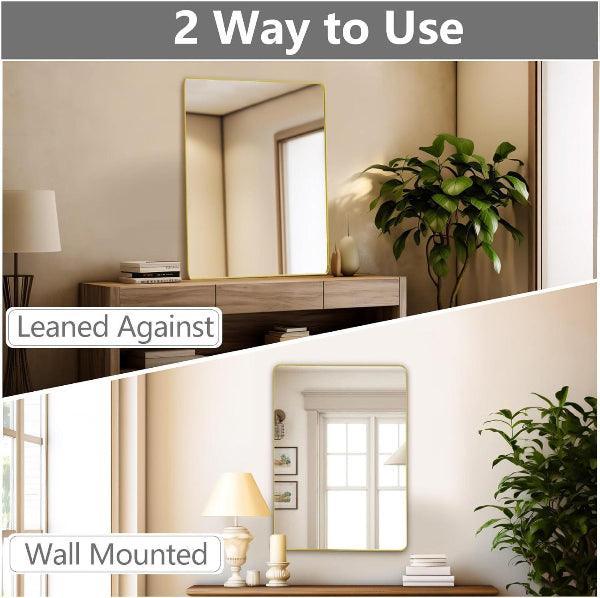 Gold Bathroom Mirror, Gold Wall Mirror, Matte Gold Bathroom Vanity Mirror with Rounded Corner, Shatterproof (Horizontal/Vertical) - MIRRORONS