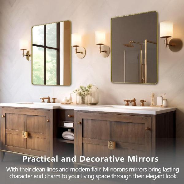 Gold Bathroom Mirror, Gold Wall Mirror, Matte Gold Bathroom Vanity Mirror with Rounded Corner, Shatterproof (Horizontal/Vertical) - MIRRORONS