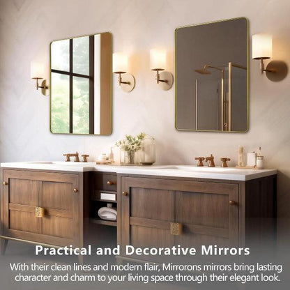 Gold Bathroom Mirror, Gold Wall Mirror, Matte Gold Bathroom Vanity Mirror with Rounded Corner, Shatterproof (Horizontal/Vertical) - MIRRORONS