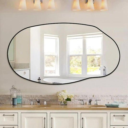 Mirrorons Irregular Wall Mirror 51×28, Black Asymmetrical Bathroom Mirror, Oval Aesthetic Mirror, Full Length Mirror, Shatterproof Black Bathroom Mirrors