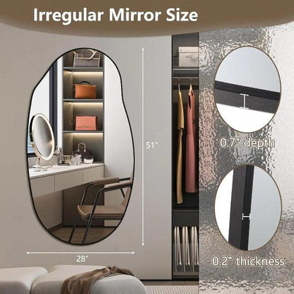 Mirrorons Irregular Wall Mirror 51×28, Black Asymmetrical Bathroom Mirror, Oval Aesthetic Mirror, Full Length Mirror, Shatterproof Black Bathroom Mirrors