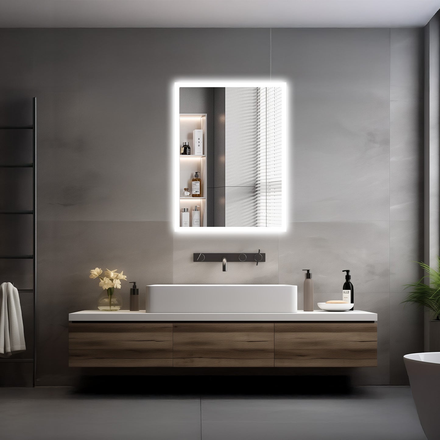 Lyra LED Bathroom Mirror, Modern Design, Acrylic Frame, Tri-Color Adjustable, Stepless Dimming, Anti-Fog