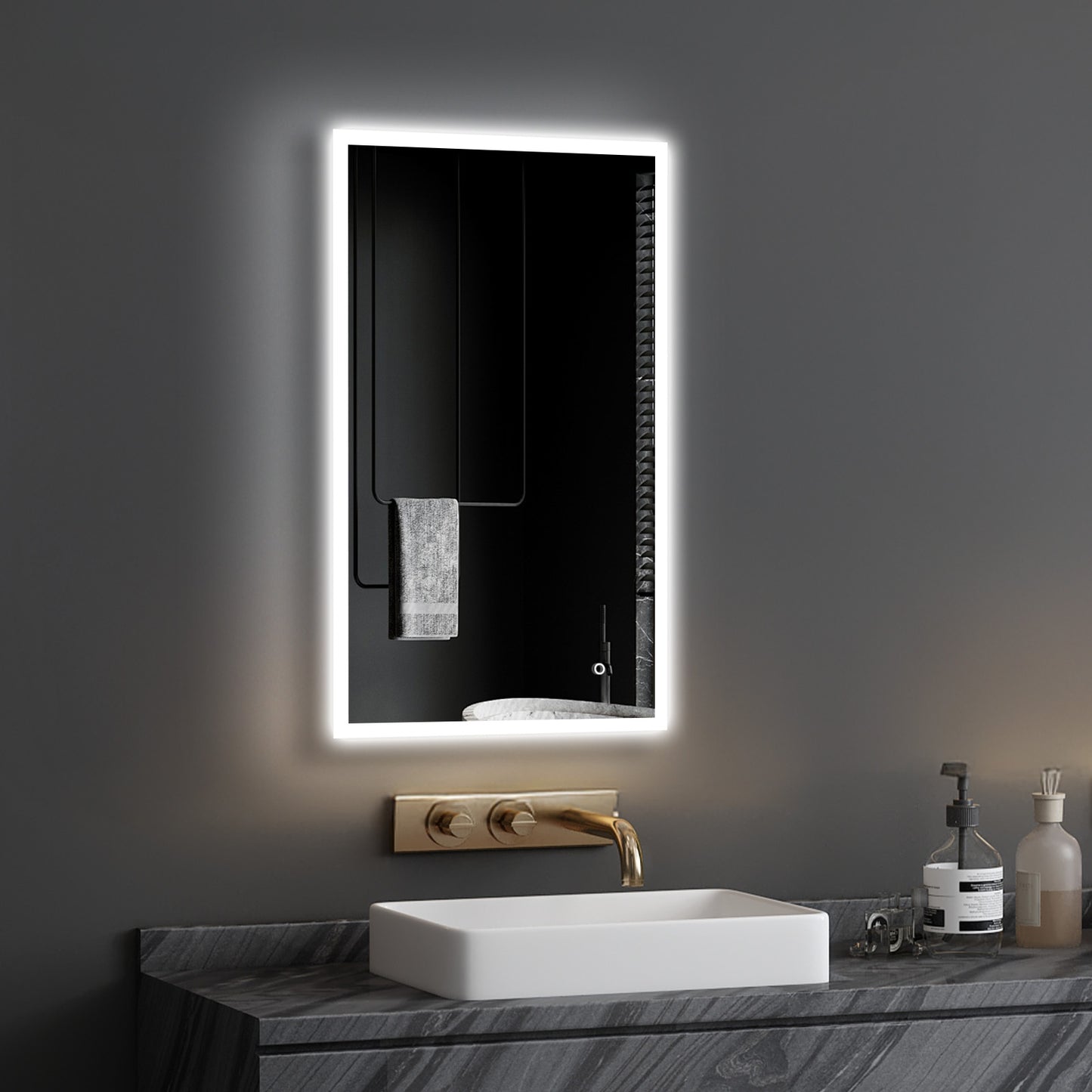 Lyra LED Bathroom Mirror, Modern Design, Acrylic Frame, Tri-Color Adjustable, Stepless Dimming, Anti-Fog