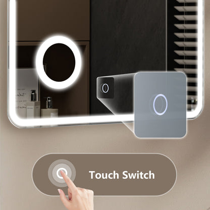 Crater LED Bathroom Mirror, Front Backlight, Touch Switch, 3x Magnifying Glass, Tri-color Dimmable, 5mm Tempered Glass, Anti-fog, Horizontal Wall Mount Only