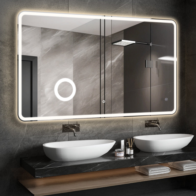 Crater LED Bathroom Mirror, Front Backlight, Touch Switch, 3x Magnifying Glass, Tri-color Dimmable, 5mm Tempered Glass, Anti-fog, Horizontal Wall Mount Only