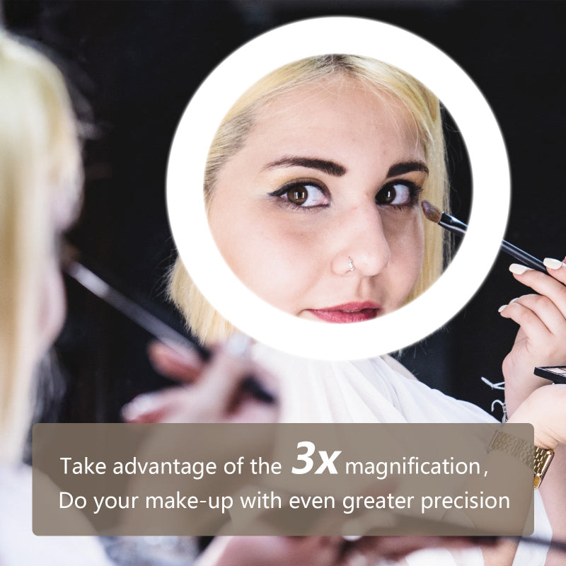 Crater LED Bathroom Mirror, Front Backlight, Touch Switch, 3x Magnifying Glass, Tri-color Dimmable, 5mm Tempered Glass, Anti-fog, Horizontal Wall Mount Only