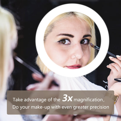 Crater LED Bathroom Mirror, Front Backlight, Touch Switch, 3x Magnifying Glass, Tri-color Dimmable, 5mm Tempered Glass, Anti-fog, Horizontal Wall Mount Only