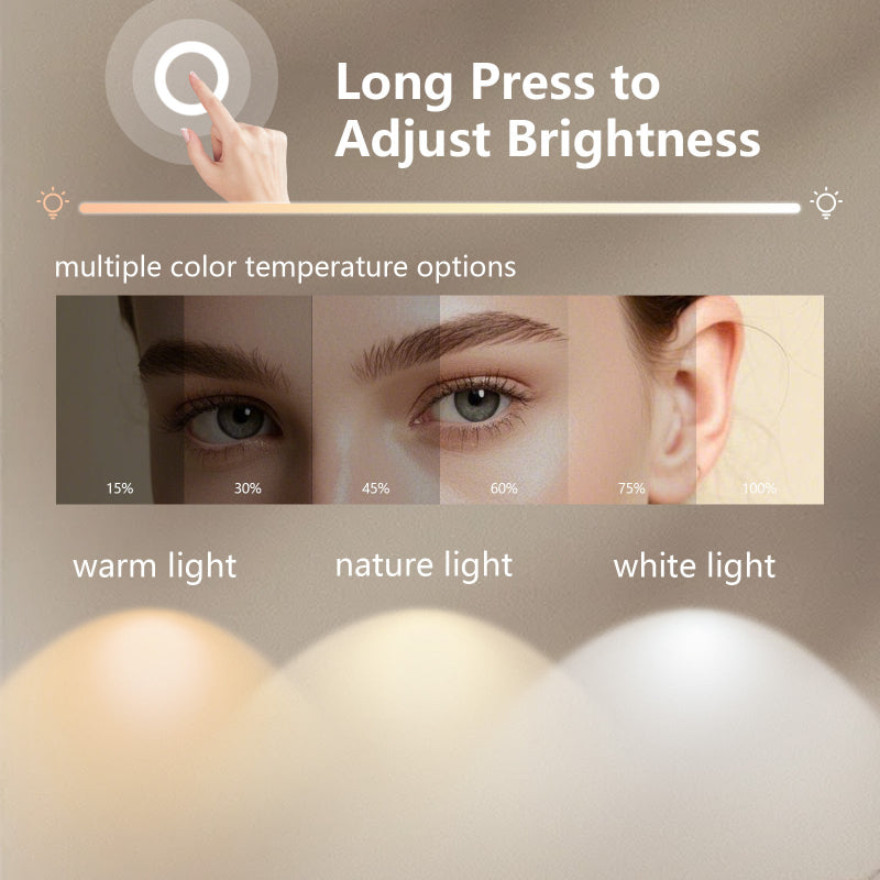 Crater LED Bathroom Mirror, Front Backlight, Touch Switch, 3x Magnifying Glass, Tri-color Dimmable, 5mm Tempered Glass, Anti-fog, Horizontal Wall Mount Only