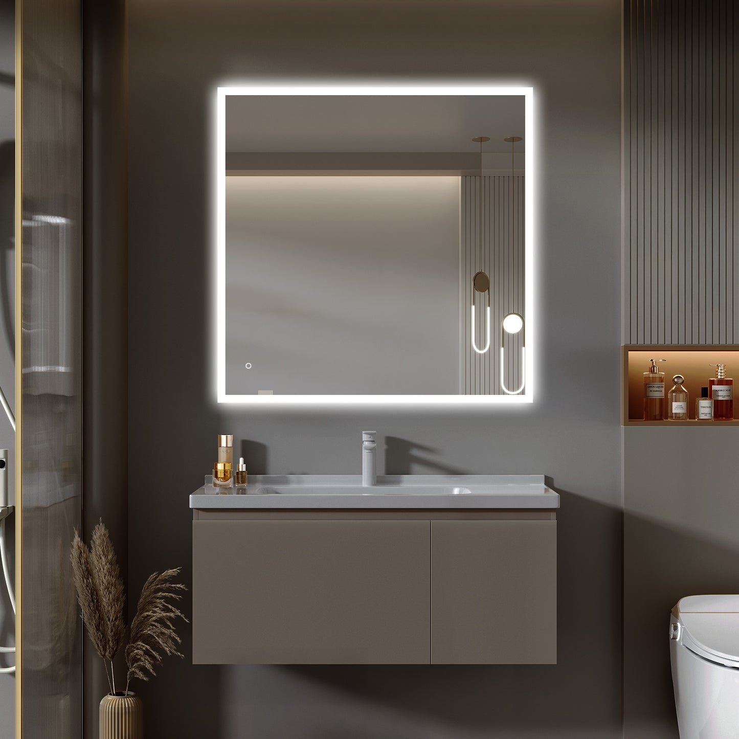 Carina Rectangular LED Bathroom Mirror, Rear acrylic diffusor, Aluminum Profile, Tri-Color Adjustable, Stepless Dimming, Anti-Fog