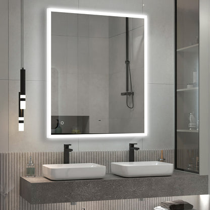 Carina Rectangular LED Bathroom Mirror, Rear acrylic diffusor, Aluminum Profile, Tri-Color Adjustable, Stepless Dimming, Anti-Fog