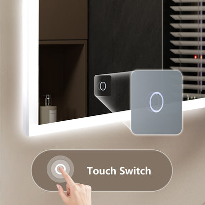 Carina Rectangular LED Bathroom Mirror, Rear acrylic diffusor, Aluminum Profile, Tri-Color Adjustable, Stepless Dimming, Anti-Fog