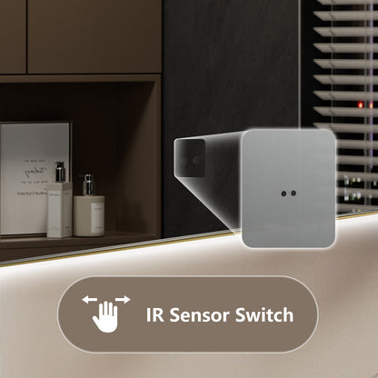 Delphinus Rectangle LED Bathroom Mirror with Lights, Brushed Blonde Metal Framed LED Mirror for Bathroom, 3 Colors and Stepless Dimmable, Anti-Fog