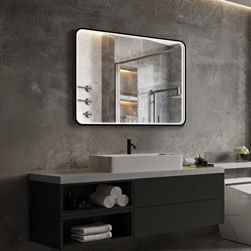 Taurus LED Bathroom Mirror with Lights, Black Metal Framed LED Mirror for Bathroom, 3 Colors and Stepless Dimmable Wall Mounted Lighted Bathroom Vanity Mirror, Anti-Fog