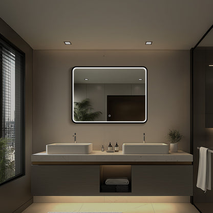 Taurus LED Bathroom Mirror with Lights, Black Metal Framed LED Mirror for Bathroom, 3 Colors and Stepless Dimmable Wall Mounted Lighted Bathroom Vanity Mirror, Anti-Fog