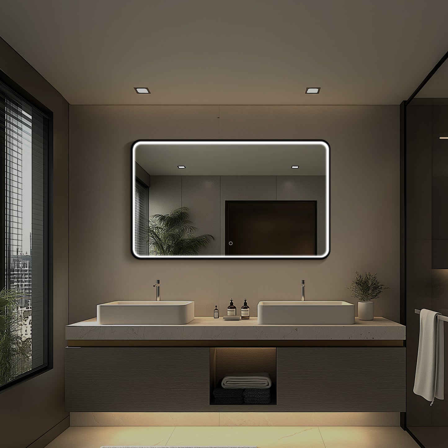 Taurus LED Bathroom Mirror with Lights, Black Metal Framed LED Mirror for Bathroom, 3 Colors and Stepless Dimmable Wall Mounted Lighted Bathroom Vanity Mirror, Anti-Fog