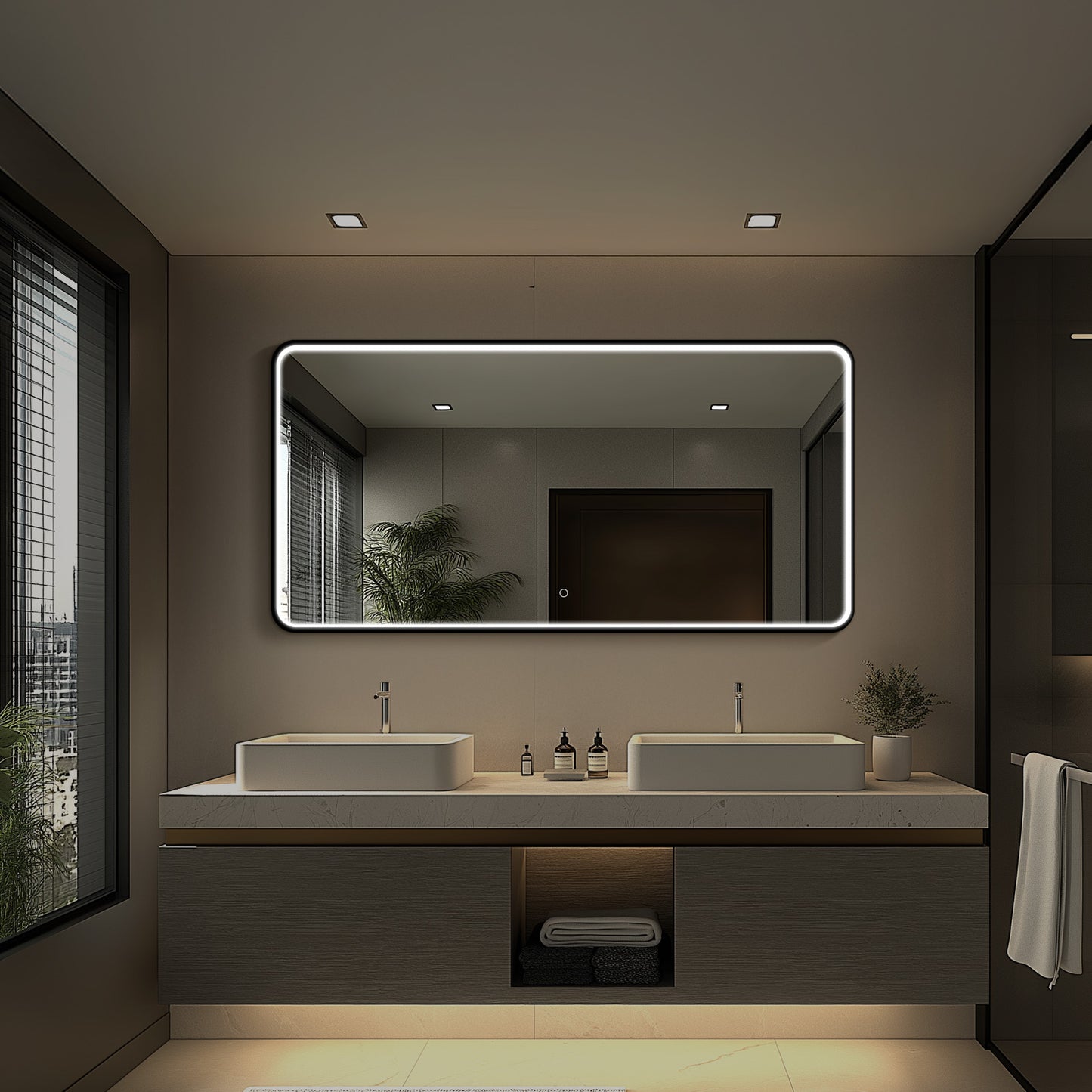 Taurus LED Bathroom Mirror with Lights, Black Metal Framed LED Mirror for Bathroom, 3 Colors and Stepless Dimmable Wall Mounted Lighted Bathroom Vanity Mirror, Anti-Fog