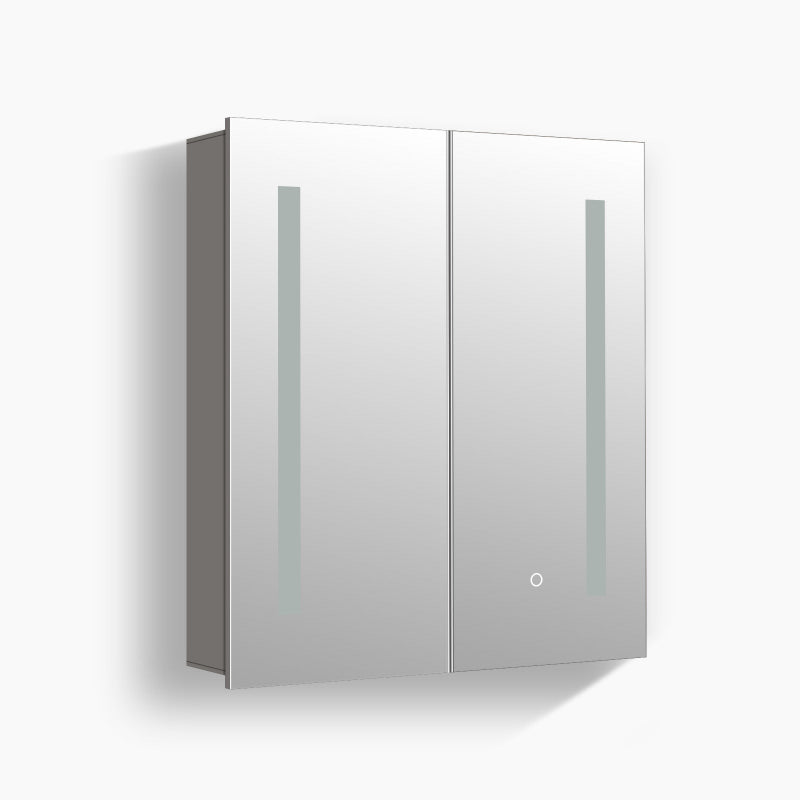 Mirrorons Medicine Cabinet with LED Lights, Rectangle, 25 x 28 Inch, Defogger, 3-Color Mode, Dimmer, Silver Gray