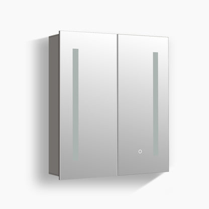 Mirrorons Medicine Cabinet with LED Lights, Rectangle, 25 x 28 Inch, Defogger, 3-Color Mode, Dimmer, Silver Gray