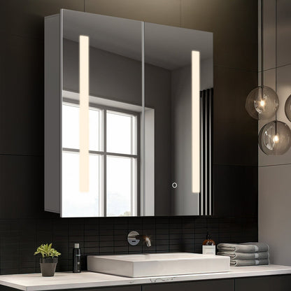 Mirrorons Medicine Cabinet with LED Lights, Rectangle, 25 x 28 Inch, Defogger, 3-Color Mode, Dimmer, Silver Gray