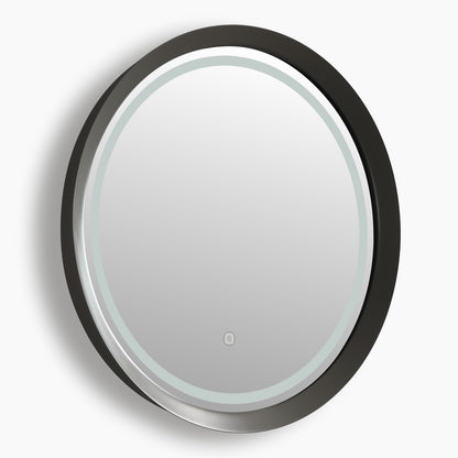 Columba Round LED Bathroom Mirror with Lights, Frosted Grey Metal Framed LED Mirror for Bathroom, 3 Colors and Stepless Dimmable Flared Frame Bathroom Vanity Mirror, Anti-Fog