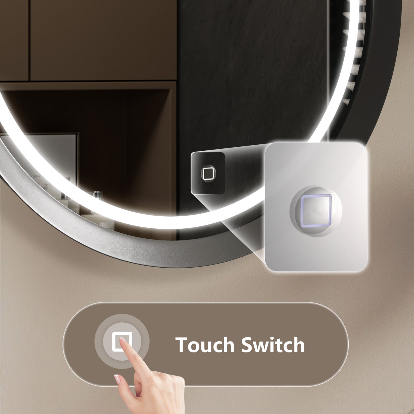 Columba Round LED Bathroom Mirror with Lights, Frosted Grey Metal Framed LED Mirror for Bathroom, 3 Colors and Stepless Dimmable Flared Frame Bathroom Vanity Mirror, Anti-Fog