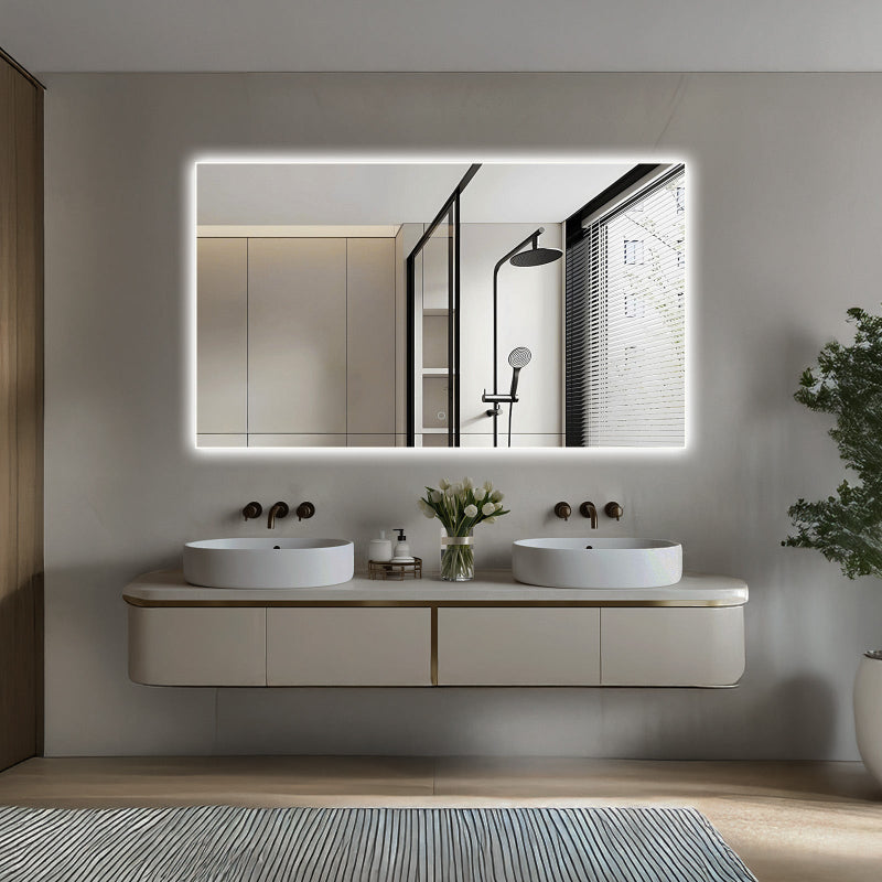 Isa Rectangular LED Bathroom Mirror, Acrylic Frame, Aluminum Profile, Tri-Color Adjustable, Stepless Dimming, Anti-Fog