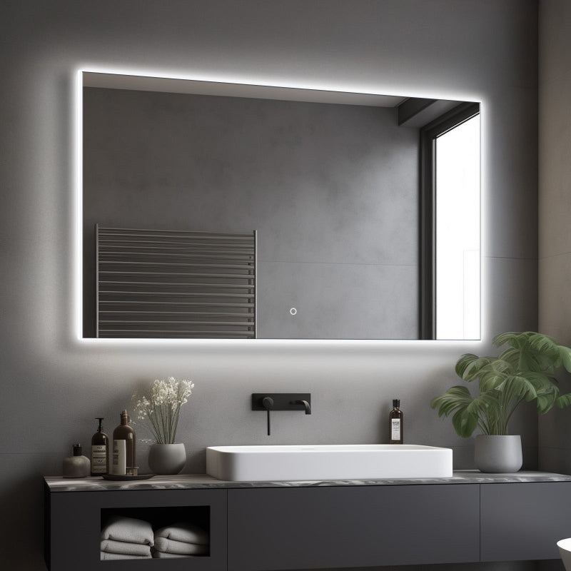 Isa Rectangular LED Bathroom Mirror, Acrylic Frame, Aluminum Profile, Tri-Color Adjustable, Stepless Dimming, Anti-Fog