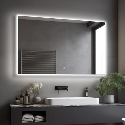 Isa Rectangular LED Bathroom Mirror, Acrylic Frame, Aluminum Profile, Tri-Color Adjustable, Stepless Dimming, Anti-Fog