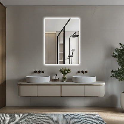 Isa Rectangular LED Bathroom Mirror, Acrylic Frame, Aluminum Profile, Tri-Color Adjustable, Stepless Dimming, Anti-Fog