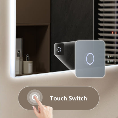 Isa Rectangular LED Bathroom Mirror, Acrylic Frame, Aluminum Profile, Tri-Color Adjustable, Stepless Dimming, Anti-Fog