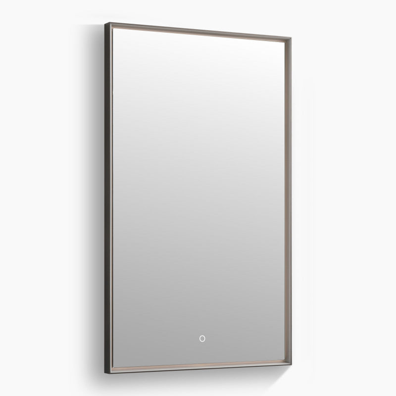 Sextans Rectangle LED Bathroom Mirror with Lights, Frosted Grey Metal Framed LED Mirror for Bathroom, 3 Colors and Stepless Dimmable, Anti-Fog