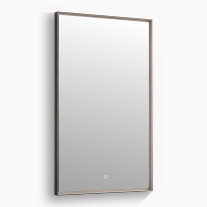 Sextans Rectangle LED Bathroom Mirror with Lights, Frosted Grey Metal Framed LED Mirror for Bathroom, 3 Colors and Stepless Dimmable, Anti-Fog