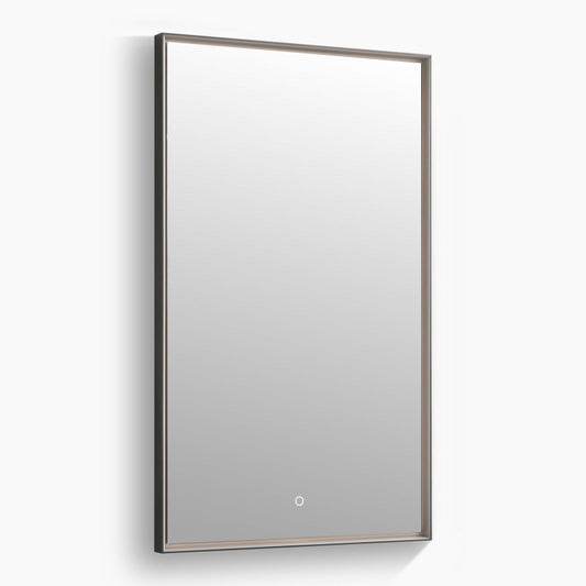 Sextans Rectangle LED Bathroom Mirror with Lights, Frosted Grey Metal Framed LED Mirror for Bathroom, 3 Colors and Stepless Dimmable, Anti-Fog
