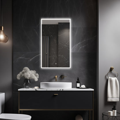 Sextans Rectangle LED Bathroom Mirror with Lights, Frosted Grey Metal Framed LED Mirror for Bathroom, 3 Colors and Stepless Dimmable, Anti-Fog
